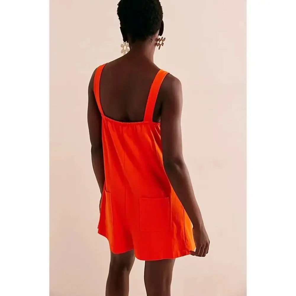 Free People Nichola Romper Tangerine Tango Women's Size XS - Picture 3 of 8